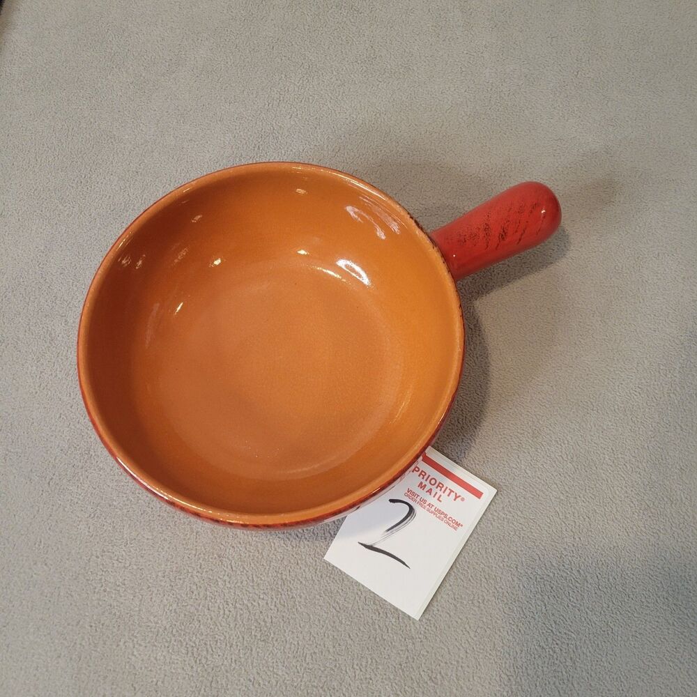 De Silva Orange Terracotta Pottery Crock Soup Chili Casserole Handled Bowl Italy